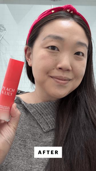 Lee after applying the Peach  Lily Retinal For All Renewing Serum