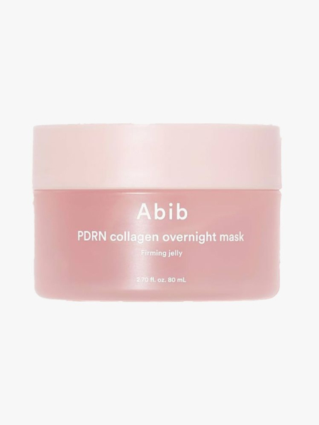 Abib PDRN Collagen Overnight Mask pink jar on light gray background